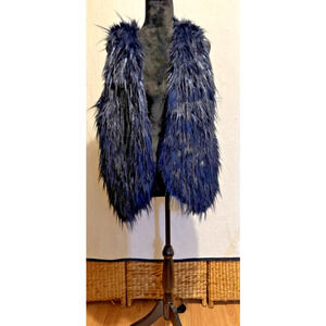 Midnight Blue Faux Shaggy Fur Vest Size Regular M Mobwife Glamour Rocker